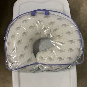 Boppy Infant Nursing Pillow with Elephant Print Cover with White & Gray Stripes